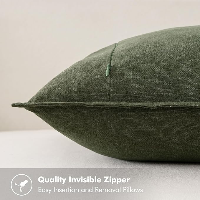 MIULEE Decorative Linen Pillow Covers 16x16 Inch Dark Olive Green Boho Farmhouse Neutral Christmas Couch Throw Pillows for Bed Pack of 2 Accent Modern Pillowcase Sofa Livingroom Home Decor