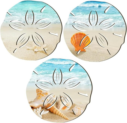 fenghangeng 3 Pcs Coastal Room Beach Decor Wall Art,Sea Shells Starfish Ocean Shower Curtain,Backdrop Ocean View Decorations for Home