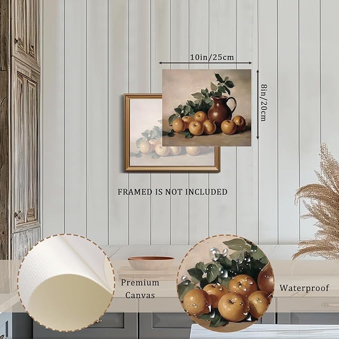 XOCUUI Farmhouse Canvas Vintage Aesthetic Room - Harvest Apples Still Life Oil Painting Artwork Abstract Decor Pictures Prints - Farmhouse Fruit for Bedroom Kitchen 8x10in - Unframed