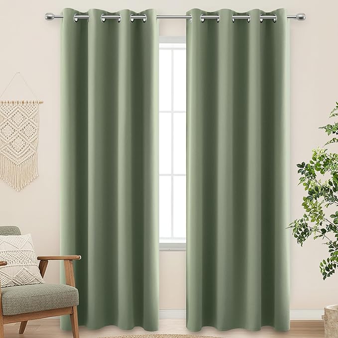 KOUFALL 96 Inch Curtains 2 Panels Set Drapes 96 Inches Long for Living Room,Sage Green Black Out Room Darkening Blackout Vertical Sliding Door Blinds for Patio Doors