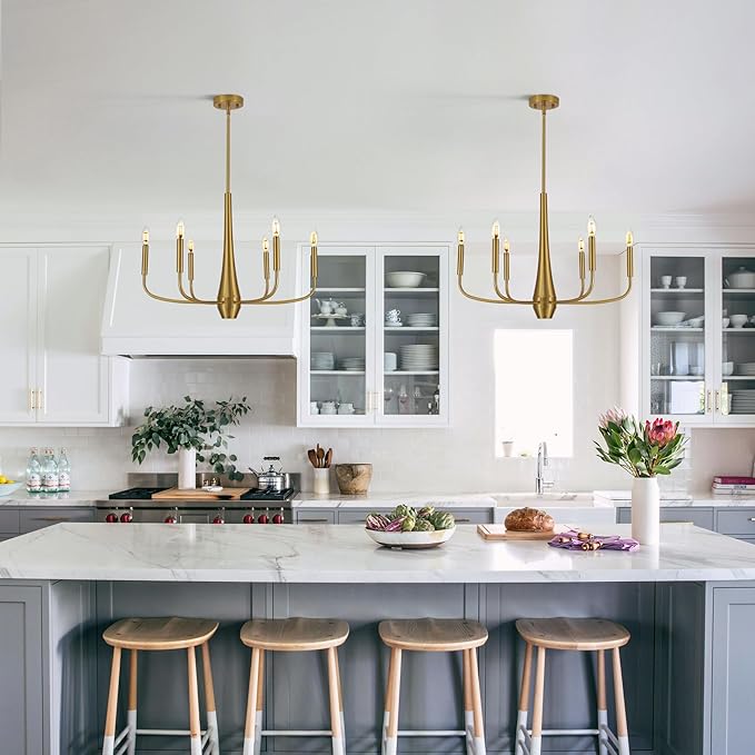 Gold Chandelier Light Fixture, 6-Light Modern Farmhouse Kitchen Chandeliers Over Table Hanging, Industrial Metal Chandeliers for Dining Room Entryway Bedroom Living Room Foyer Hallway