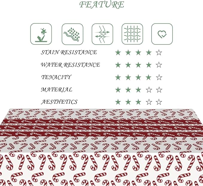 60x84 Inch Christmas Theme Rectangle Tablecloth Candy Cane Vintage Folk Decoration Table Cloth Washable Durable Table Cover for Kitchen Dining Banquet Ugly Christmas Sweater Party Decor