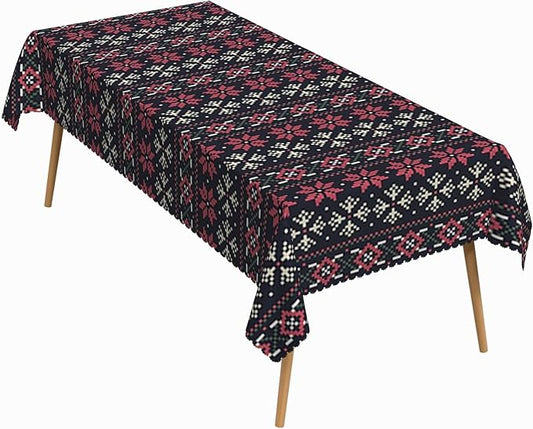 60x102 Inch Christmas Rectangle Tablecloth Snowflake Geometric Vintage Stripe Table Cloth Washable Durable Table Cover for Kitchen Dining Banquet Ugly Christmas Sweater Party Decor