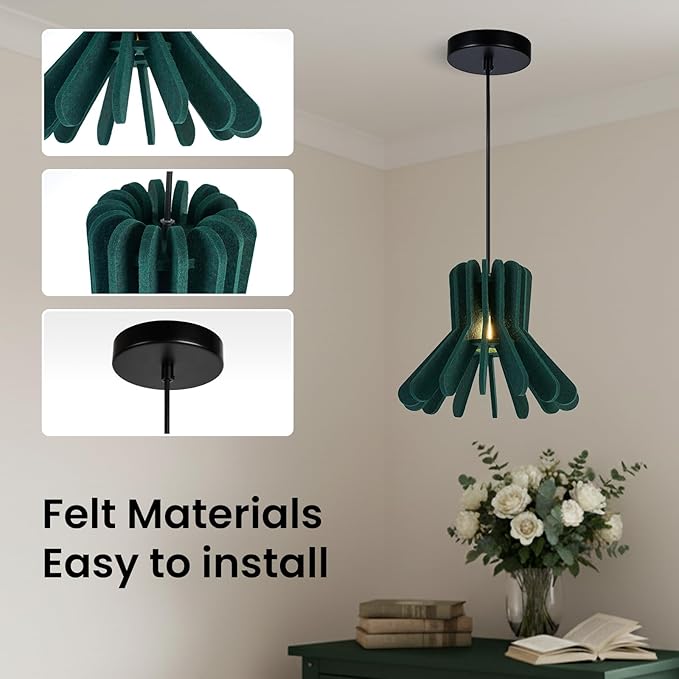 Pendant Light with Felt Lampshade, Modern Hanging Lamp Fixture, DIY Acoustic Pendant Light Chandeliers for Kitchen Island, Living Room, Dining Room, Bedroom, Office (D13.7"x10.2")