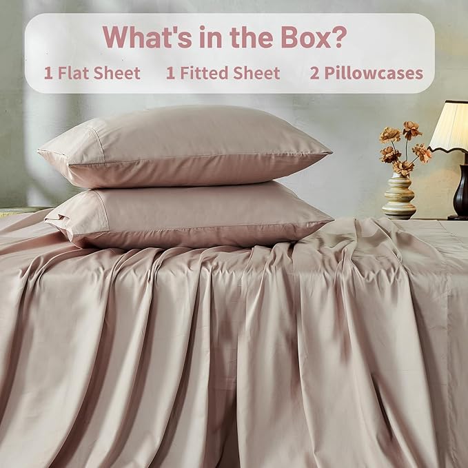 MEISHANG 1000 Thread Count Cotton Sheets Queen Size - 100% Egyptian Cotton, Sateen Weave, Soft & Breathable, Oeko-Tex Certified, 16" Deep Pockets - 4 Piece (Queen, Dusty Pink)