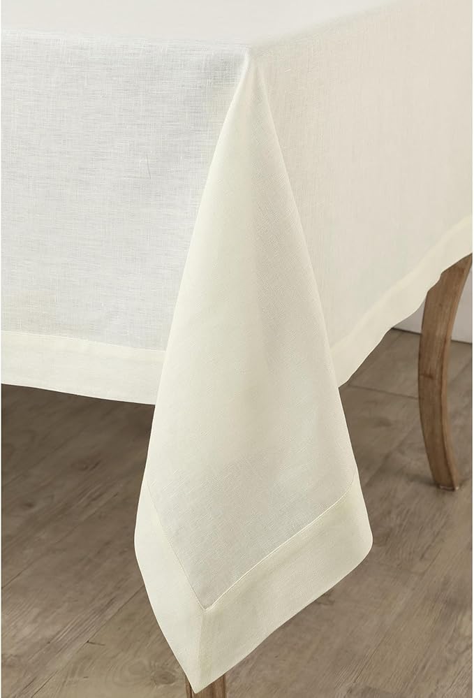 Solino Home Linen Ivory Tablecloth 60 x 60 Inch - 100% Pure Linen Square Tablecloth - Machine Washable Table Cloth for Fall, Autumn, Thanksgiving, Christmas, Holiday - Fete