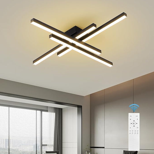 JAYMP Modern Ceiling Light with Remote, 43.3" Black Sputnik Ceiling Lamp, 64W Dimmable LED Lighting Fixture for Dining Room, Living Room, Kitchen Island, 4 Lights