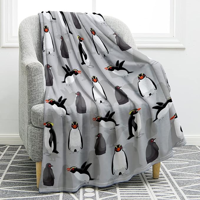 Jekeno Penguin Blanket Antarctic Animals Gifts for Women Kids Boys Home Bedroom Living Room Decor Soft Cozy Lightweight Plush Throw Blankets Grey 60"x80"