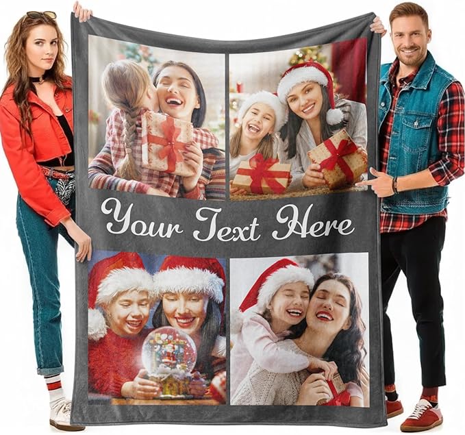 Jecivila Custom Blanket with Picture Text Personalized Photo Throw Blankets for Kids Family Dad Mom, Customized Gift for Christmas Birthday