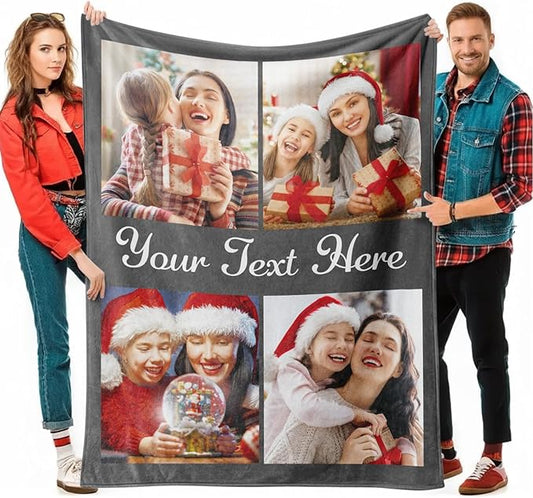 Jecivila Custom Blanket with Picture Text Personalized Photo Throw Blankets for Kids Family Dad Mom, Customized Gift for Christmas Birthday