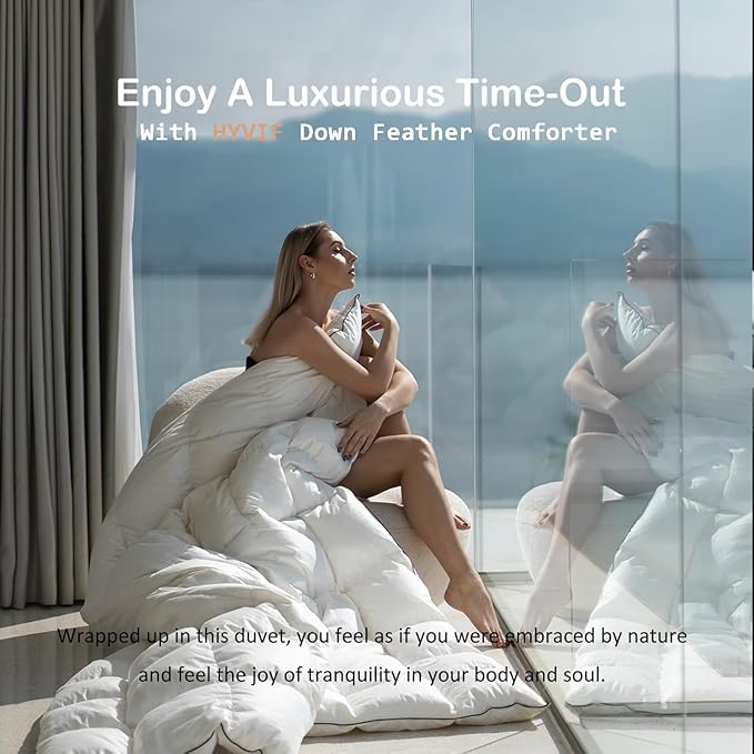 Luxury Down Feather Comforter King Size Bed Comforter Insert-Ultra-Soft Duvet Cozy Hotel Collection White -King Size(106" X 90”)