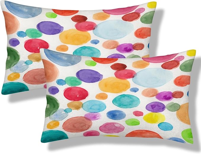 Colorful Polka Dot Lumbar Pillow Covers 12x20 Inch Set of 2 Rainbow Colorful Circles Throw Pillow Cover Watercolor Circles Pillowcase Cushion Cases for Home Couch Bed Sofa
