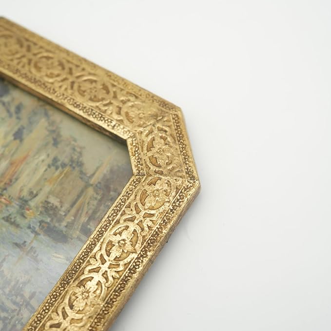 4x4 Vintage Picture Frame - Small Gold Antique Frame 4x4, Mini Square Ornate Frames 4 X 4 With Glass Front For Tabletop Photo Display And Wall Hanging, Vintage Wall Decor
