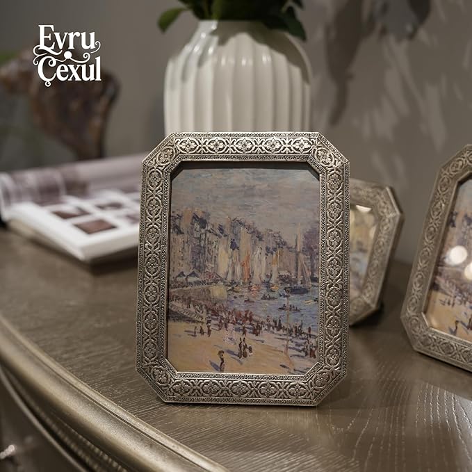 5x7 Vintage Picture Frames - 5 x 7 Picture Frame Antique, Ornate Silver Frames 5 x 7, Small 5x7 Picture Frame Wall Hanging For Home Decor