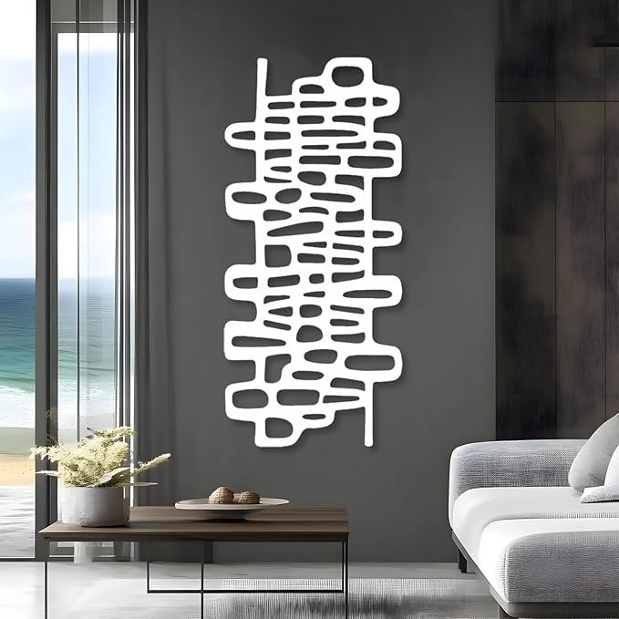 Abstract Geometric Metal Wall Art, Modern Circles Metal Decor, Minimalist Line Art, Long Narrow Sign, Luxury Modern Artwork for Living Room, Farmhouse, Office (Silver, 48"x22" | 121x55cm)