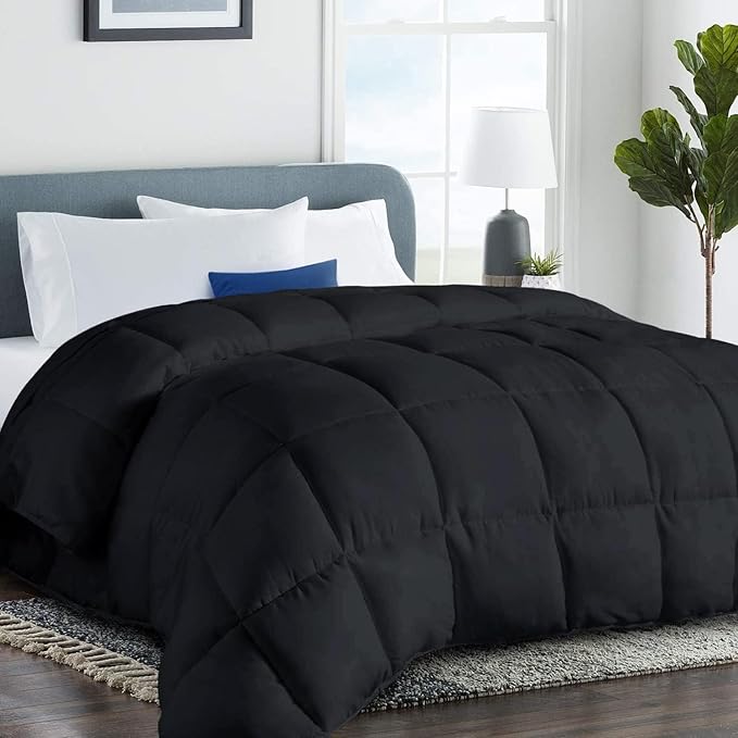 COHOME Quilted Twin XL Size Comforter - All-Season Down Alternative Duvet Insert - Luxury Hotel Soft Breathable Black Comforter with Anti-Clump Tech & 8 Tabs- Reversible（68"x92"）