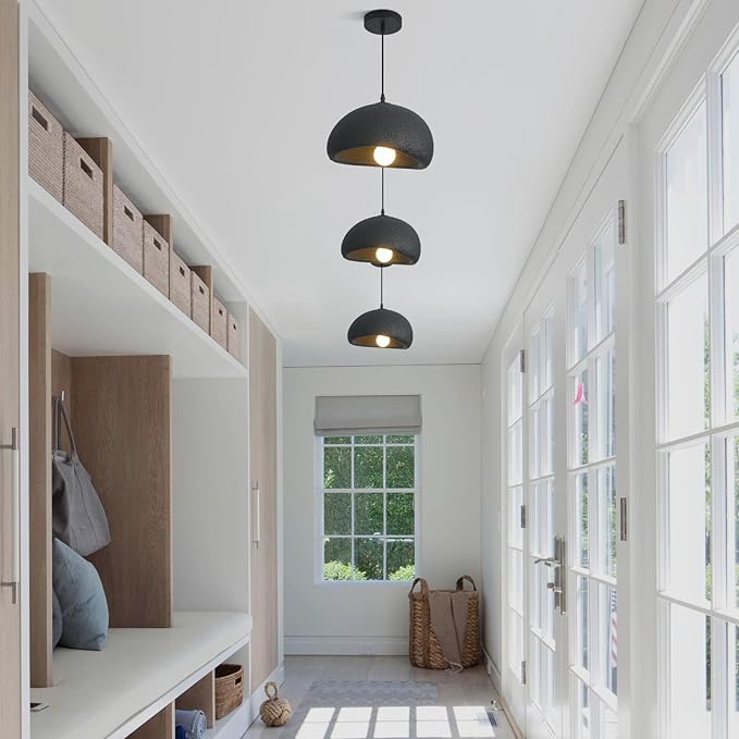 11.8in Wabi Sabi Pendant Lights Kitchen Island Lighting Fixture Ceiling Mount Black Modern Japanese Lamp Japandi Chandelier for Dining Living Room Hallway Bedroom Restaurant Hanging Lamp