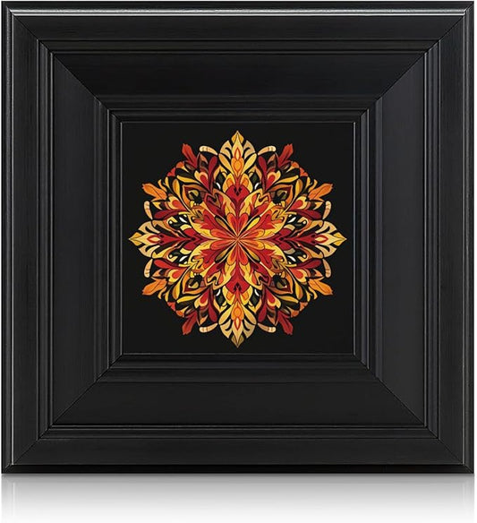 Brivoria Mandala Wall Art Home Decor, Framed Orange and Red Autumn Blaze Mandala Artwork, Modern Spiritual Accent for Meditation Corner Desk Shelf or Bedroom, Warm Wall and Tabletop Display, 8x8