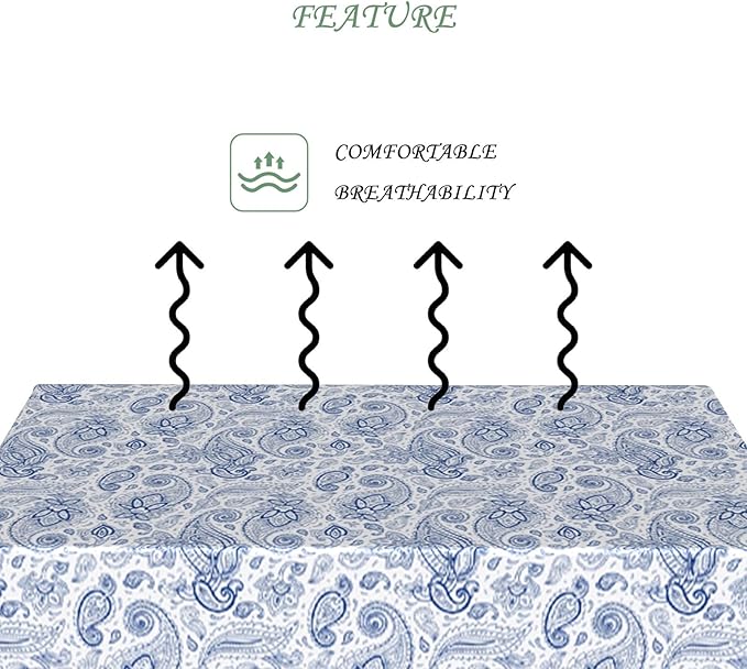 60x84 Inch Paisley Rectangular Tablecloth Blue Boho Floral Table Cloth Bohemian Washable Durable Table Cover for Dining Banquet Garden Patio Decor