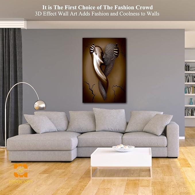 3D Metal Effect Wall Art - 3D Metal Art Wall, Modern Abstract Hug Lovers Painting Picture Poster Prints for Bathroom, Romantic Couple Living Room Canvas Wall Art Framed 24”x36”x1Pcs