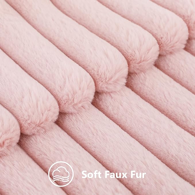 decorUhome Faux Fur Christmas Throw Pillow Covers 24x24 Set of 2, Decorative Soft Plush Striped Neutral Couch Euro Pillow Covers with Velvet Back for Sofa, Bed, Living Room Home Decor, Pink