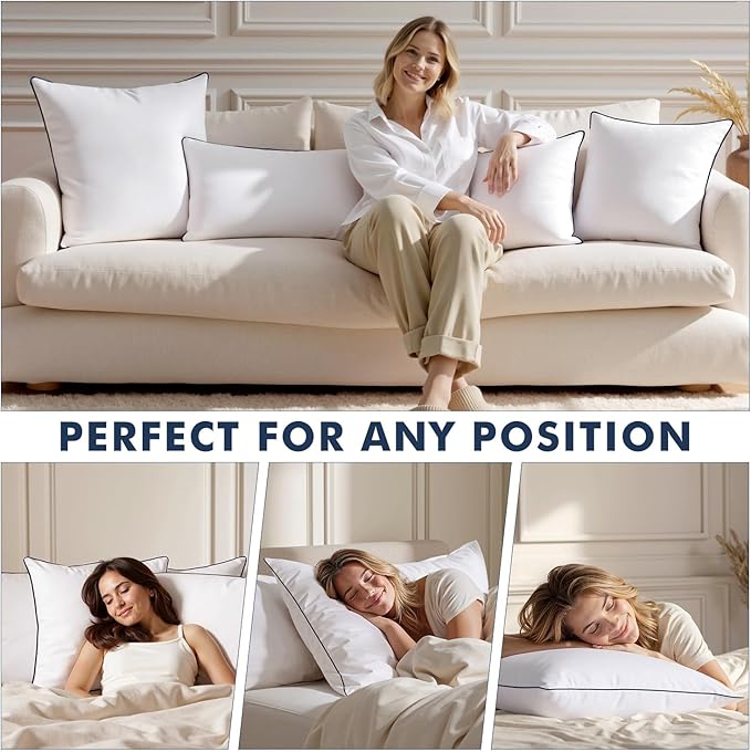 MIULEE Goose Feather Down 22x22 Pillow Insert Set of 2 with 100% Down-Proof Cotton Cover, Soft Fluffy Decorative Pillow for Sofa Bed Couch Living Room White