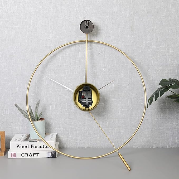 SHISEDECO Classical Large Modern Round Minimalist Wall Clock with Swing Pendulum, Non-Ticking Silent Metal Decorative Creative Art Clocks for Home, Living Room, Bedroom, Study, Office (24", Gold)