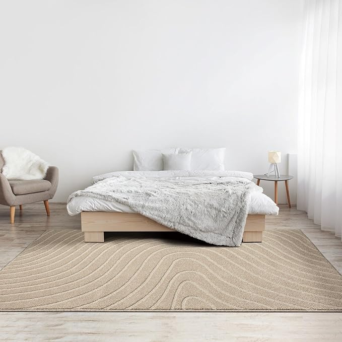 LUXE WEAVERS Modern Geometric Wave Beige 5x7 Area Rug