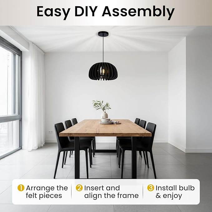 Pendant Light with Felt Lampshade, Modern Hanging Lamp Fixture, DIY Acoustic Pendant Light Chandeliers for Kitchen Island, Living Room, Dining Room, Bedroom, Office (D13.7"x7.8")