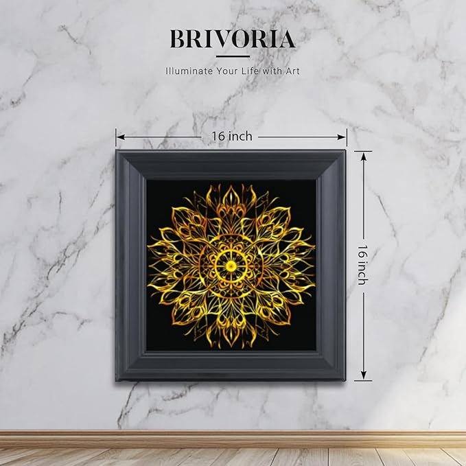 Brivoria Mandala Wall Art Home Decor, Golden Sacred Centerpiece with Layered Frame Design, Modern Spiritual Wall Accent for Living Room Hallway Dining Room or Meditation Area, Artistic Display, 16x16