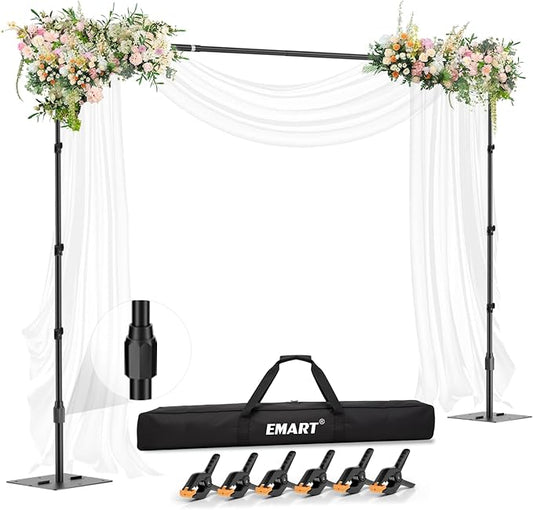 EMART Backdrop Stand,10x8.5ft(WxH) Adjustable Photo Background Stand with Upgrade Rod,Heavy Duty Flat Base,Metal Pipe and Drape Frame for Wedding,Birthday Party,Decorations,Photography Studio