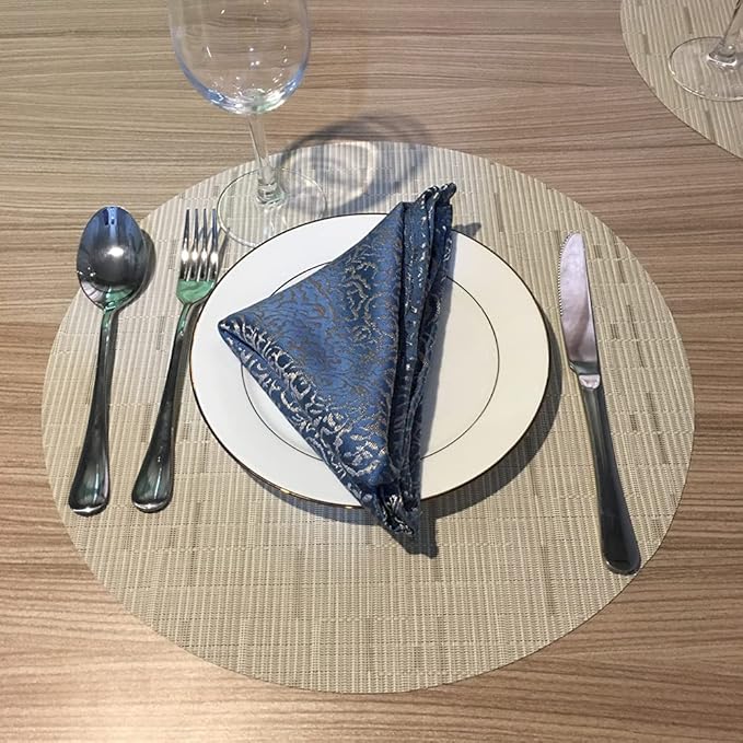 WAZAIGUR Round Placemats Set of 6 Woven Vinyl Easy to Clean Heat Resistant Kitchen Table Mats 15 Inch(Cream 6)