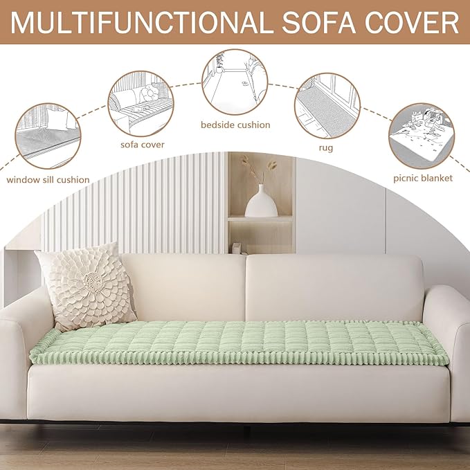 Smiry Couch Cover for Dogs Washable, Non Slip Fuzzy Pet Couch Covers for 3 Cushion Sofa Pet Friendly, Thick Soft Sofa Slipcovers Cushion Protector (Green, 27.6" x 47")