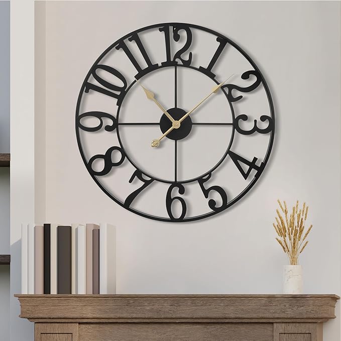 1st Owned Large Wall Clocks for Living Room Decor, Silent Non Ticking Clocks Battery Operated, 18.5 Inch Decorative Analog Metal Indoor Wall Clock for Kitchen, Bedroom, Office Decor