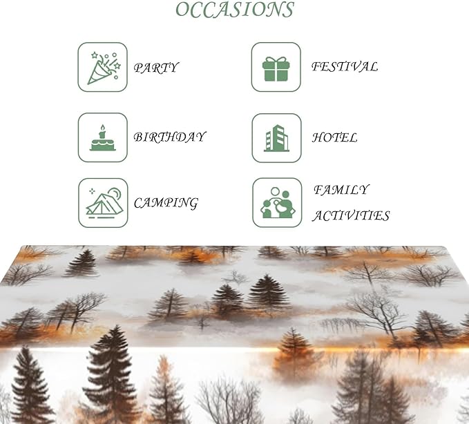 70x120 Inch Nature Rectangle Tablecloth Watercolor Autumn Forest Misty Pine Tree Sunrise Table Cloth Waterproof Reusable Table Cover for Dining Home Kitchen Thanksgiving Picnic BBQ