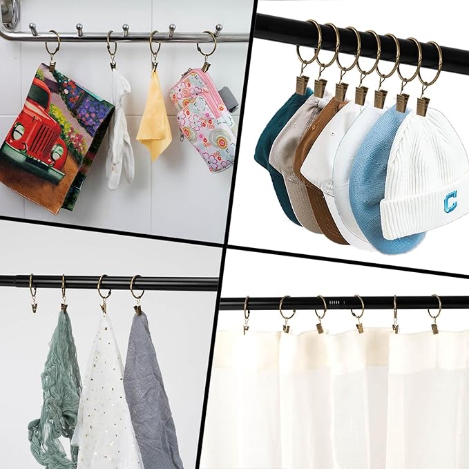 Openable Curtain Rings with Clips,2inch Inner Diameter,Heavy Duty Rustproof Metal Decorative Vintage Drapery Rings Curtain Clips Rod Hangers Door Curtain and Shower Curtain Rings Bronze Zocang