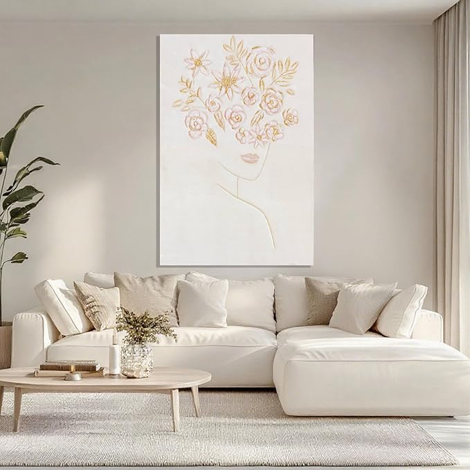 ZENPEE Pink Abstract Wall Art, Flower Wall Decor, Cuadros para Sala Elegantes y Modernos, Minimalist Wall Art for Bedroom or Office, 32" x 48"