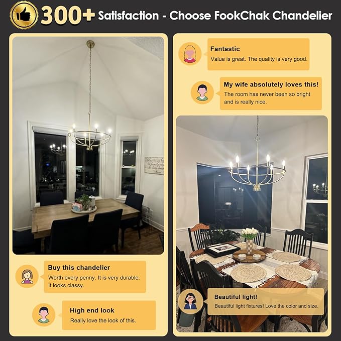 Brushed Nickel Chandelier, 6-Light Dining Room Chandelier Chrome Light Fixture Metal Candle Kitchen Chandeliers 28inch Round Chandeliers with Long Chain for Bedroom Living Room