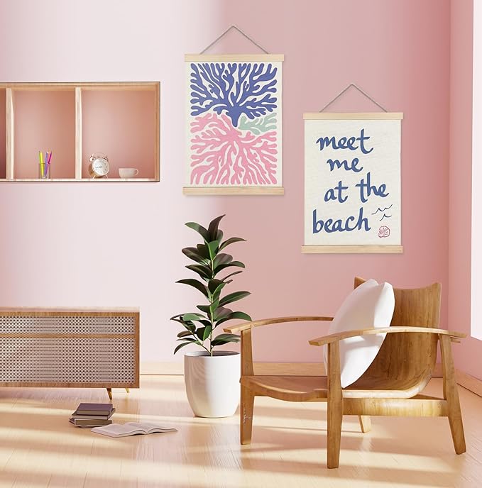 ignytiger Coastal Pink and Blue Coral Meet Me at the Beach Wall Art Poster Framed, Beach House Decor, Coastal Beachy Canvas Wall Art Prints for Home Bedroom Living Room Decor, 12x16 Inches Set of 2