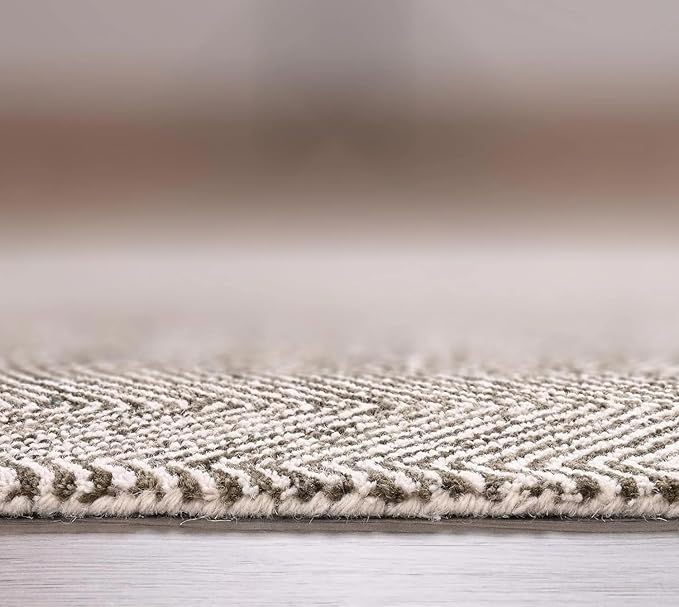 Modern Herringbone Chevron Collection Handcrafted Wool Area Rug - Durable, Zigzag Pattern, for High Traffic, Contemporary Design for Living Room, Bedroom, Dining Room Decor (Dark Olive, 9' x 11')