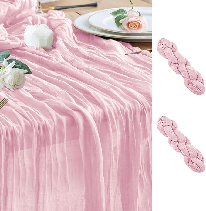 Wokceer Cheesecloth Table Runner 2Pack 10FT Blushing Pink Christmas Boho Gauze Fall Cheese Cloth Table Runner for Party Easter Rustic Sheer Table Runners for Baby Bridal Shower Wedding Table