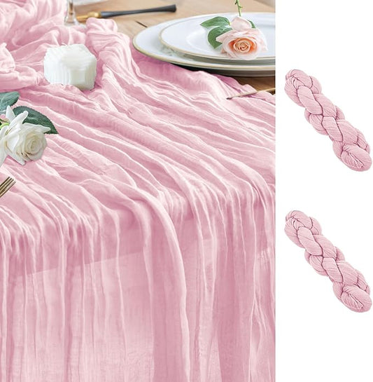 Wokceer Cheesecloth Table Runner 2Pack 10FT Blushing Pink Christmas Boho Gauze Fall Cheese Cloth Table Runner for Party Easter Rustic Sheer Table Runners for Baby Bridal Shower Wedding Table