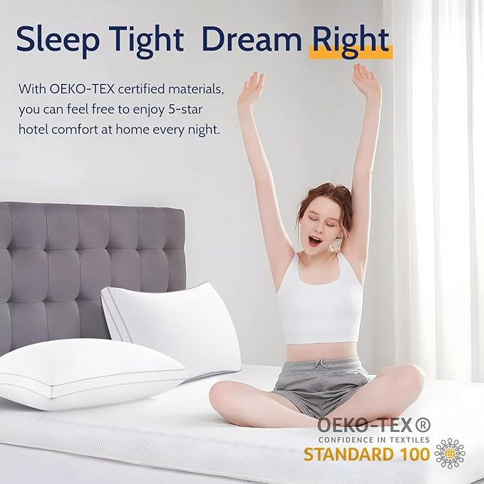 Pillows Queen Size Set of 4, Bed Pillows for Sleeping 4 Pack, Luxury Hotel Quality, Supportive Queen Pillows with Soft Down Alternative for Back Stomach Side Sleepers, Machine Washable