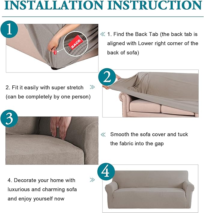 Flamingo P High Stretch Sofa Slipcover Non Slip Armchair Cover for Living Room Washable Pet Furniture Protector Covers with Elastic Bottom, Thick Jacquard Fabric (Small, Taupe)