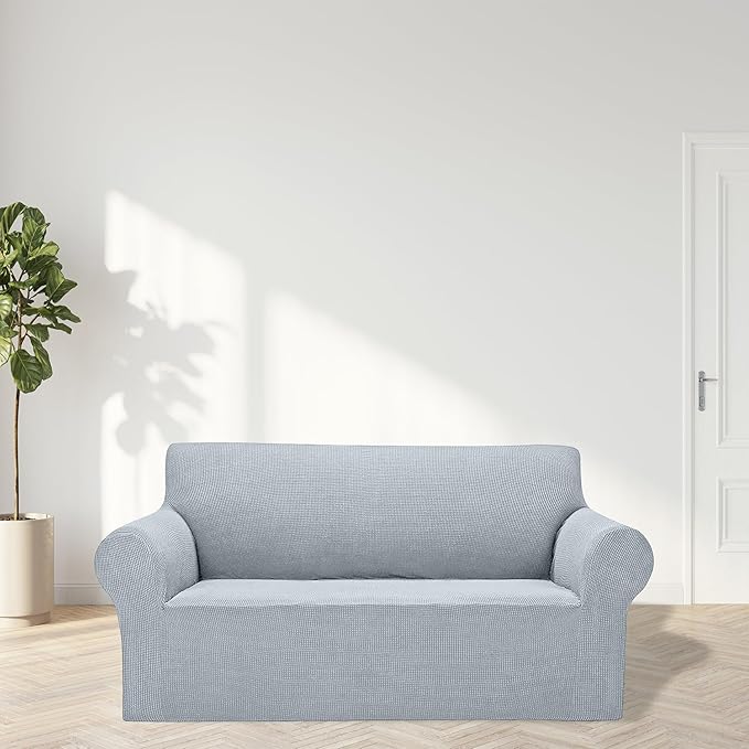 Cupuamon 2025 New Stretch Loveseat Sofa Slipcovers Couch Cover for 2 Cushion Furniture Protector Sofa Covers with Elastic Bottom Jacquard Fabric Small Checks for Pets, Kids - Silver