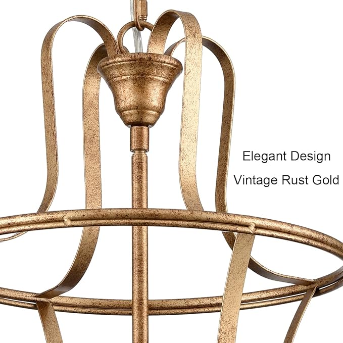 Modern Lantern Pendant Light 4-Light Chandelier Lighting, Rusty Gold for Kitchen Island Dining Room Entryway