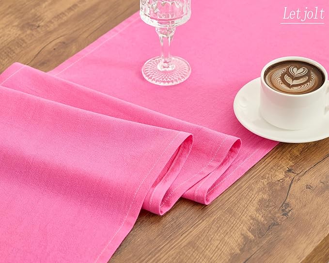 Letjolt Rose Pink Table Runner 72 Inches Long Rustic Table Runner Cotton Runner Plain Table Decor