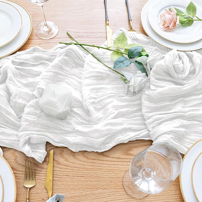 Wokceer Cheesecloth Table Runner 10FT Ivory White Boho Gauze Fall Christmas Cheese Cloth Table Runner for Party Thanksgiving Rustic Sheer Table Runners for Baby Bridal Shower Wedding Easter Table