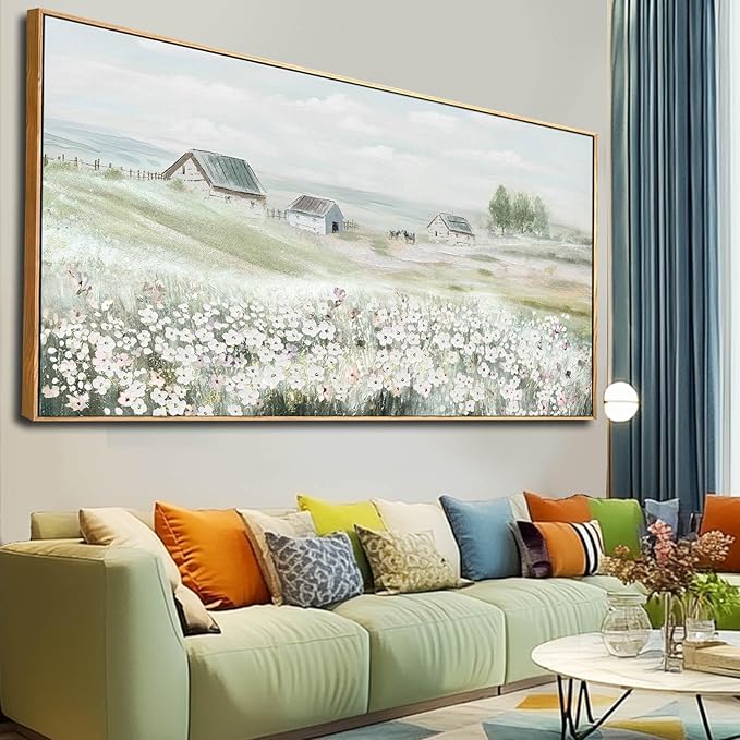 Farmhouse Framed Wall Art Landscape Wall Decor Green Wall Print 36"x70" Bedroom Artwork for Wall Over Bed Office Pictures