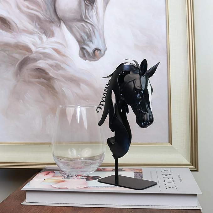 Handmade Horse Statue - Unique Rustic Decor for Office & Home - Hand-Painted Metal Sculpture - Handmade Horses Figurines Gifts for Women/Men (Black)